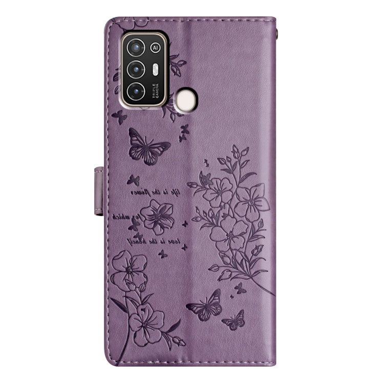 For ZTE Blade A52 Butterflies and Flowers Leather Phone Case