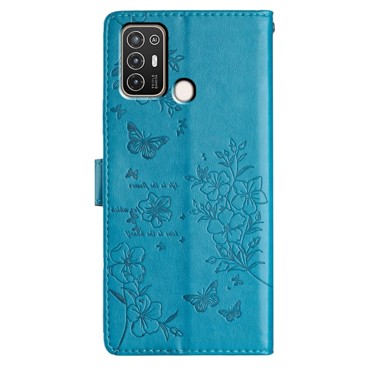 For ZTE Blade A52 Butterflies and Flowers Leather Phone Case