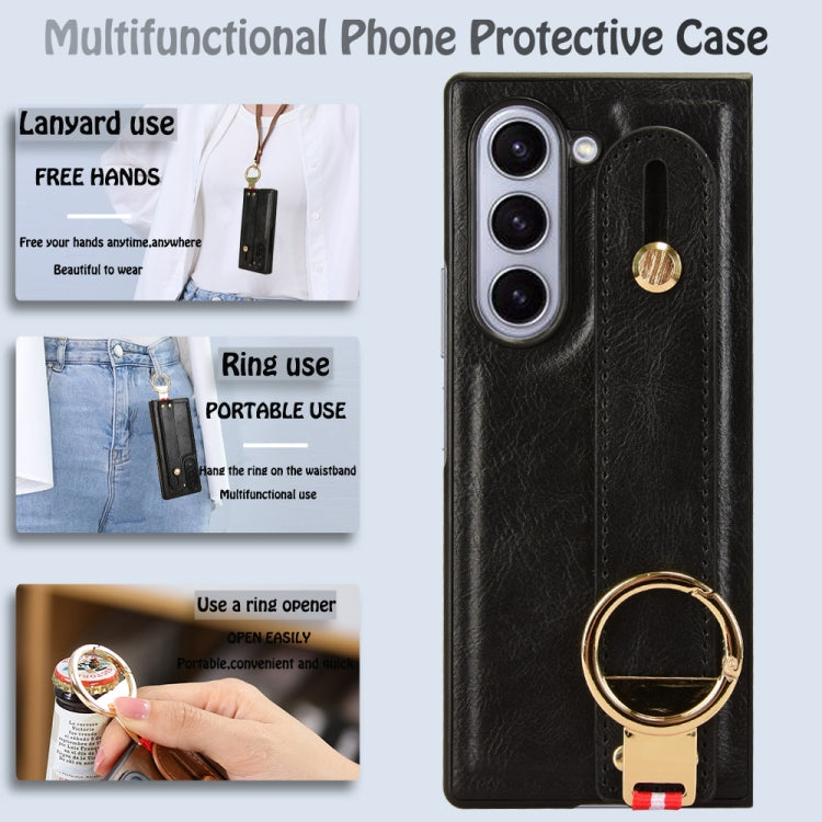 For Samsung Galaxy Z Fold6 Wristband Leather Back Phone Case