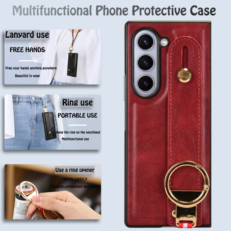 For Samsung Galaxy Z Fold6 Wristband Leather Back Phone Case