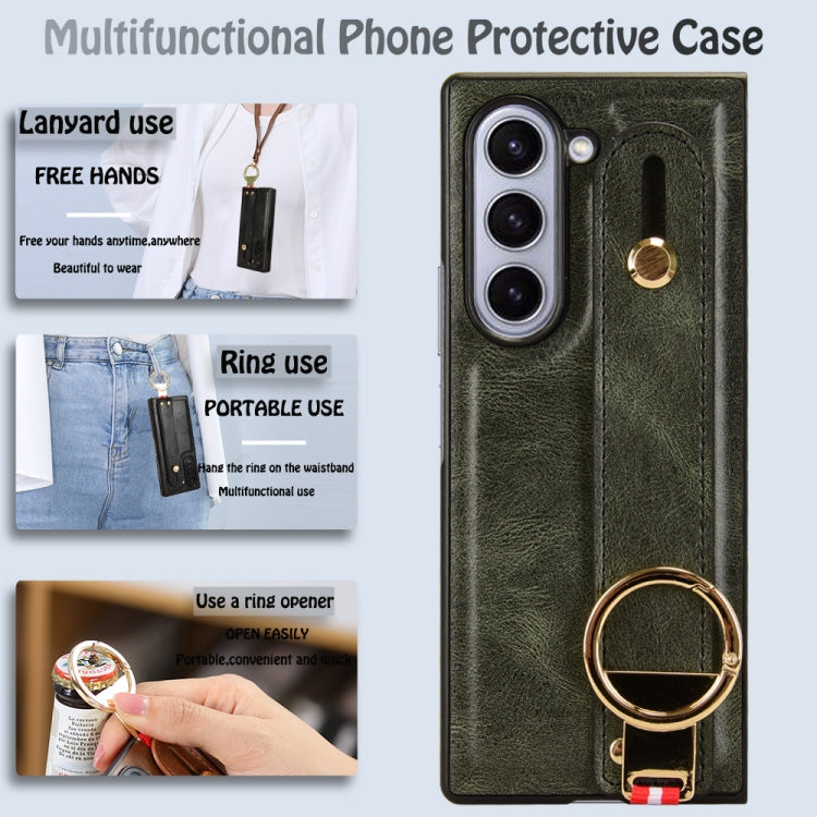 For Samsung Galaxy Z Fold6 Wristband Leather Back Phone Case