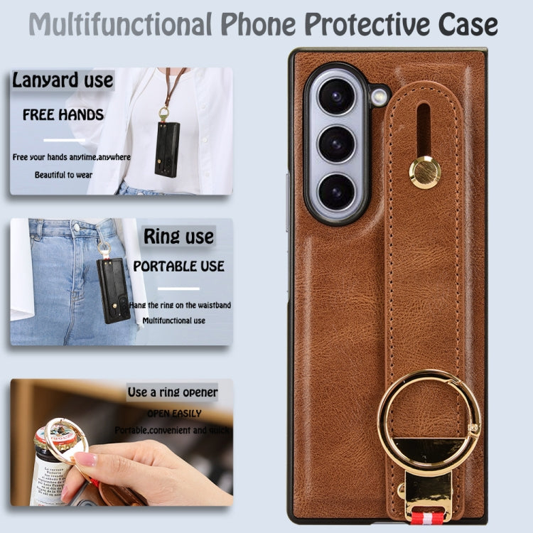 For Samsung Galaxy Z Fold6 Wristband Leather Back Phone Case