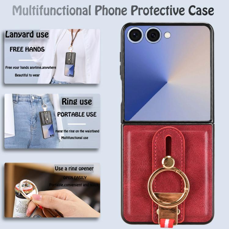 For Samsung Galaxy Z Flip7 5G Wristband Leather Back Phone Case