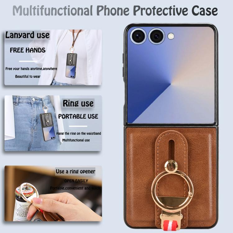 For Samsung Galaxy Z Flip7 5G Wristband Leather Back Phone Case