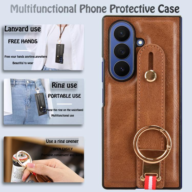 For Samsung Galaxy Z Fold7 5G Wristband Leather Back Phone Case