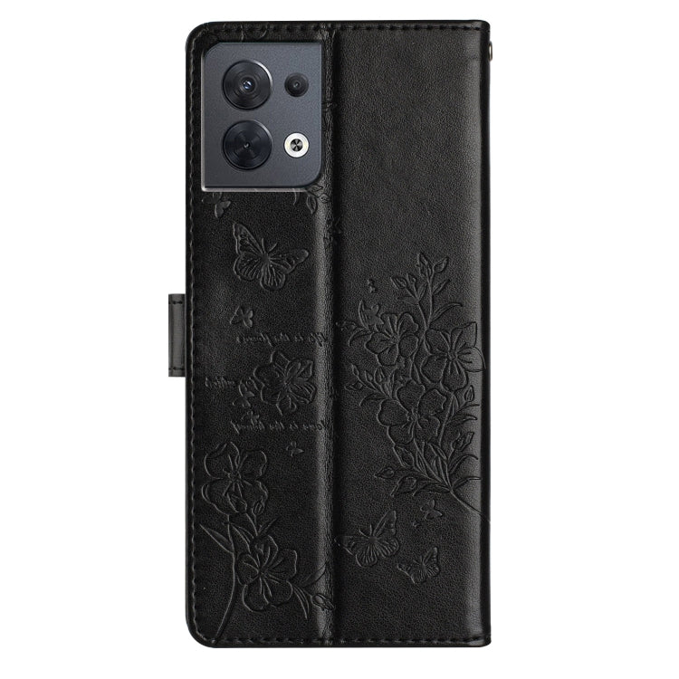 For OPPO Reno8 5G Global Butterflies and Flowers Leather Phone Case