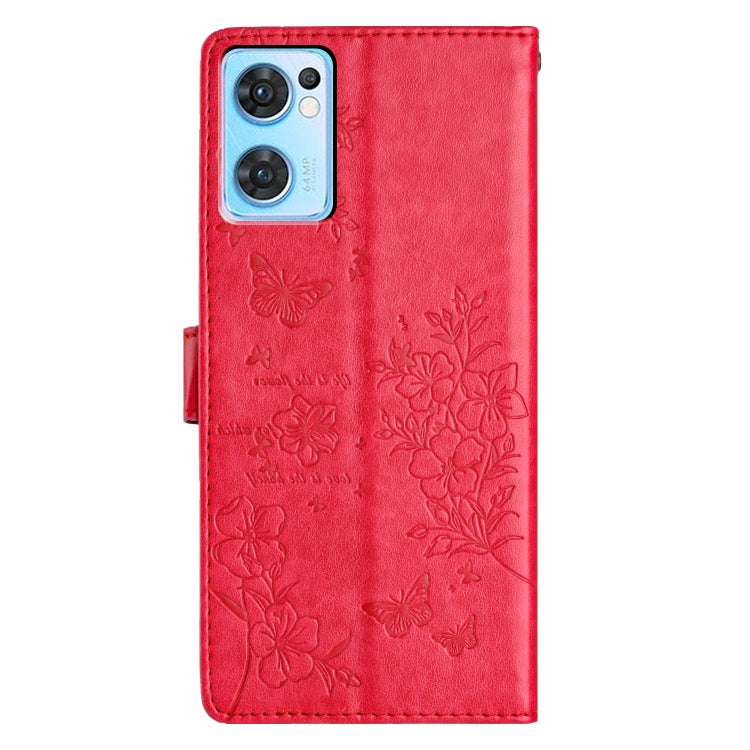 For OPPO Reno7 5G Butterflies and Flowers Leather Phone Case