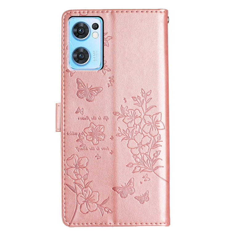 For OPPO Reno7 5G Butterflies and Flowers Leather Phone Case