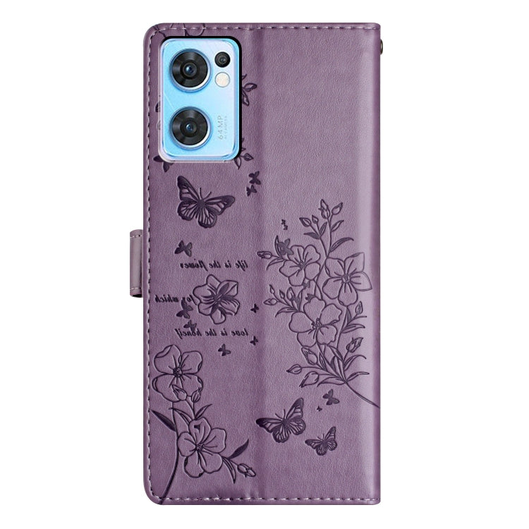 For OPPO Reno7 5G Butterflies and Flowers Leather Phone Case