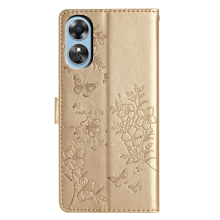 For OPPO A17 Butterflies and Flowers Leather Phone Case