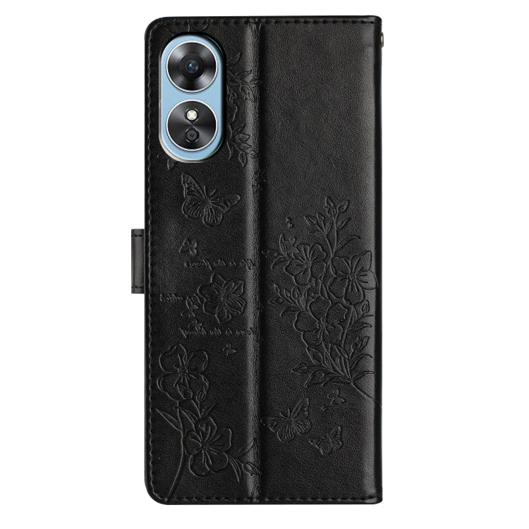For OPPO A17 Butterflies and Flowers Leather Phone Case