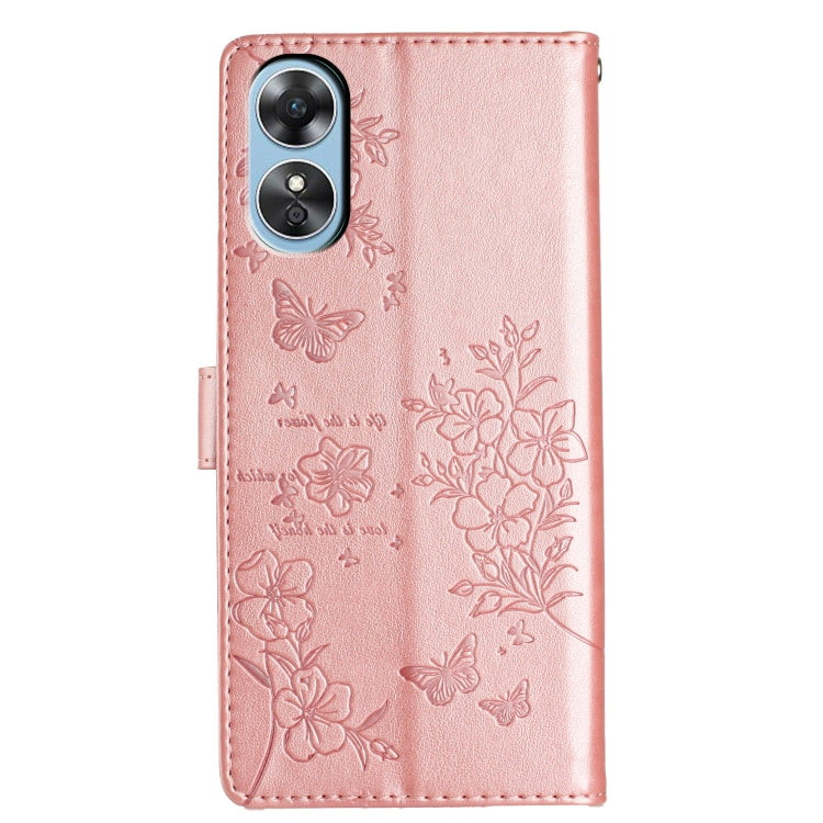 For OPPO A17 Butterflies and Flowers Leather Phone Case