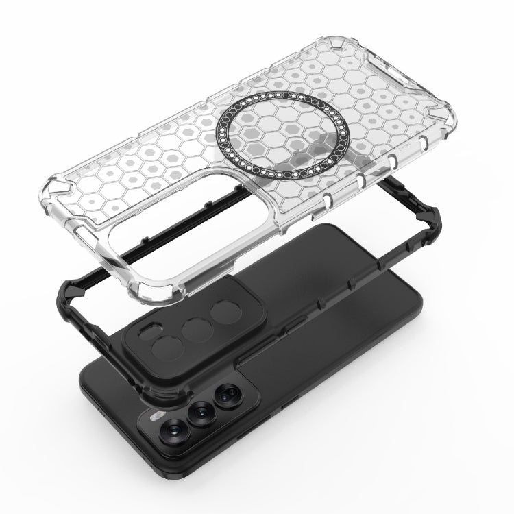 For OPPO Reno12 Pro Global Honeycomb Magnetic Ring Shockproof Phone Case
