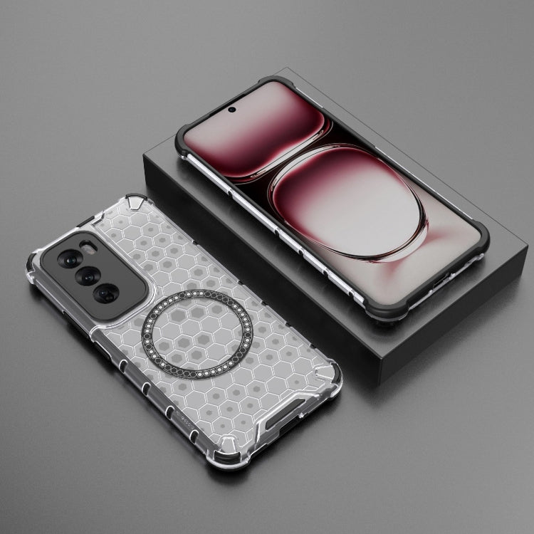 For OPPO Reno12 Global Honeycomb Magnetic Ring Shockproof Phone Case
