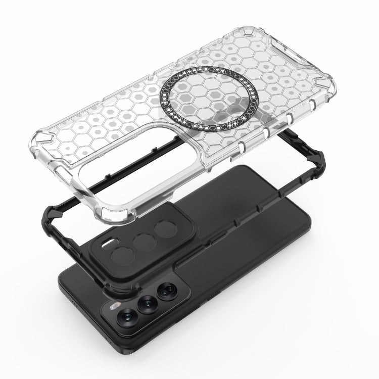 For OPPO Reno12 Global Honeycomb Magnetic Ring Shockproof Phone Case