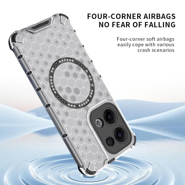 For OPPO Reno13 5G Global Honeycomb Magnetic Ring Shockproof Phone Case