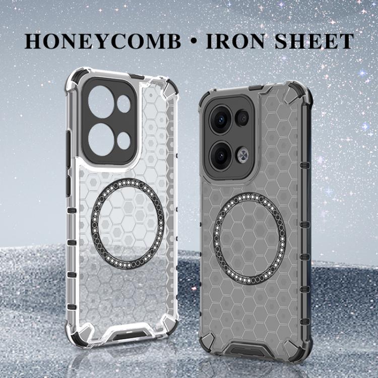 For OPPO Reno13 5G Global Honeycomb Magnetic Ring Shockproof Phone Case