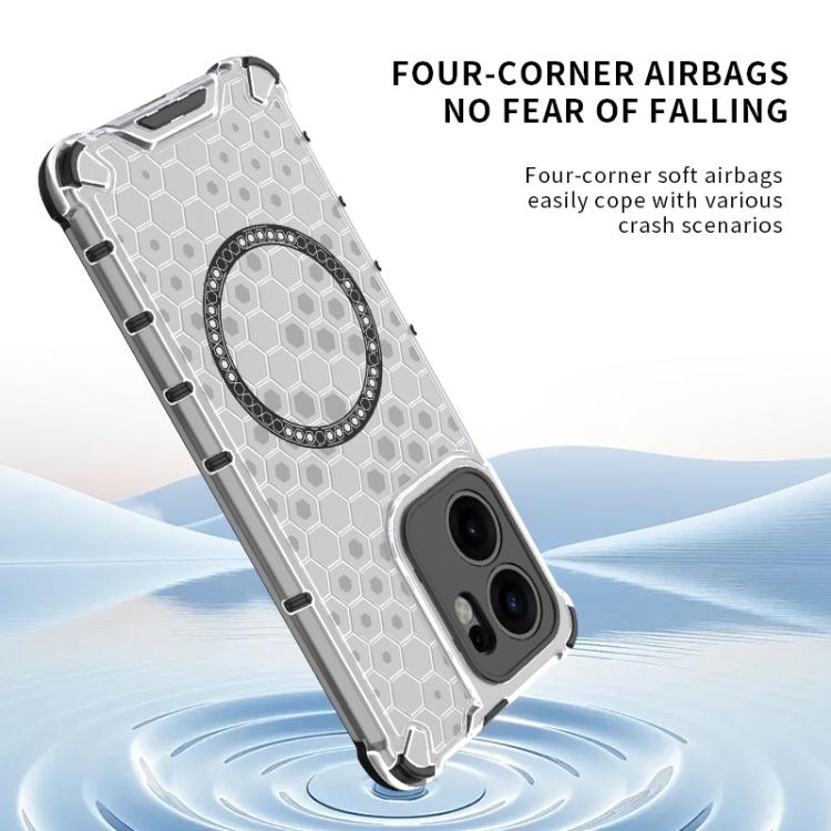 For OPPO Reno13 F 5G Global Honeycomb Magnetic Ring Shockproof Phone Case