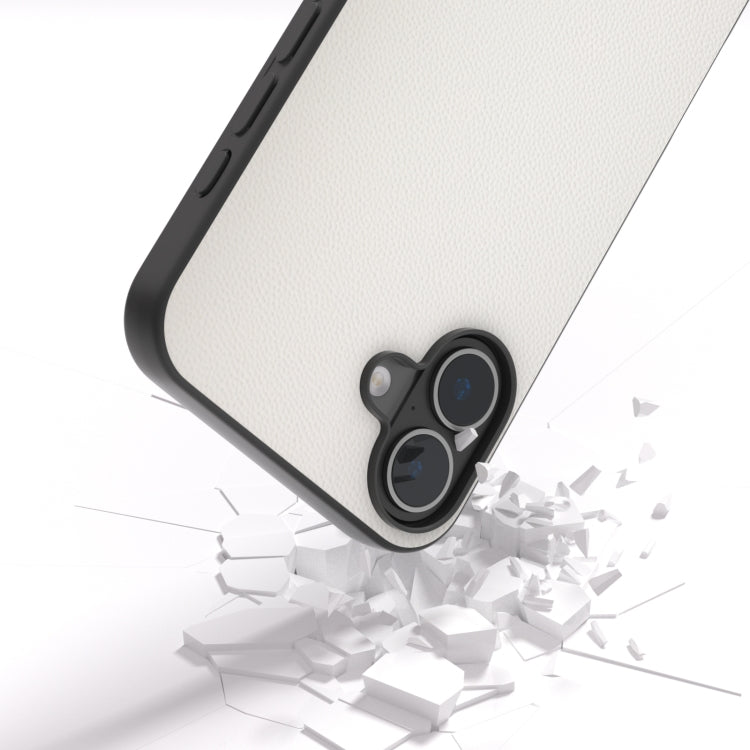 For iPhone 16 ABEEL Black Frame Genuine Leather Elegant Phone Case