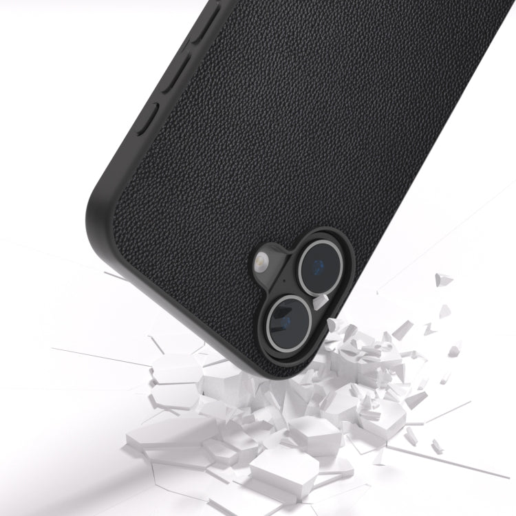 For iPhone 16 ABEEL Black Frame Genuine Leather Elegant Phone Case