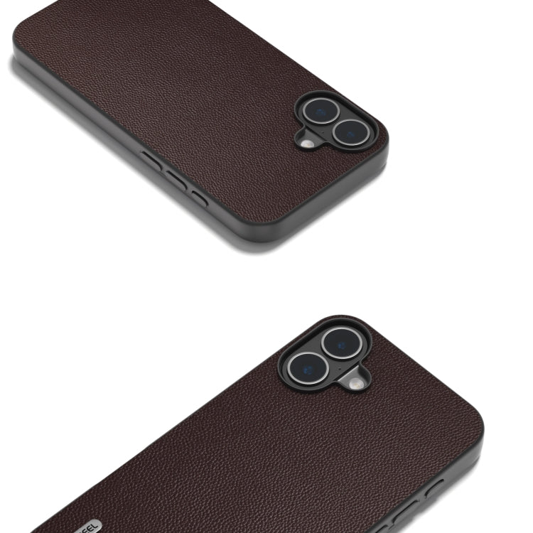 For iPhone 16 ABEEL Black Frame Genuine Leather Elegant Phone Case