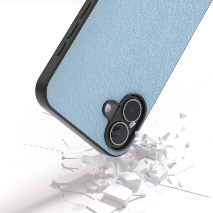 For iPhone 16 ABEEL Black Frame Genuine Leather Elegant Phone Case