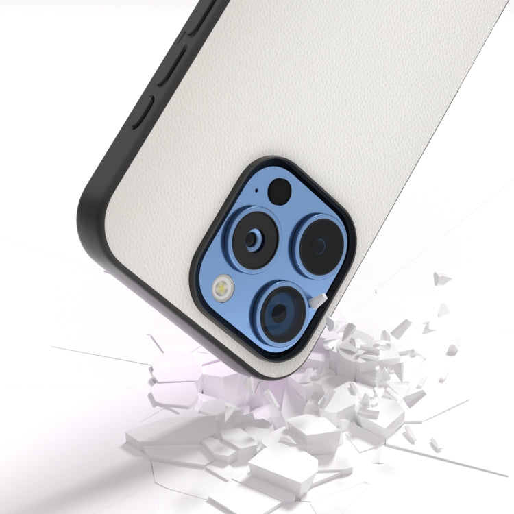 For iPhone 16 Pro Max ABEEL Black Frame Genuine Leather Elegant Phone Case