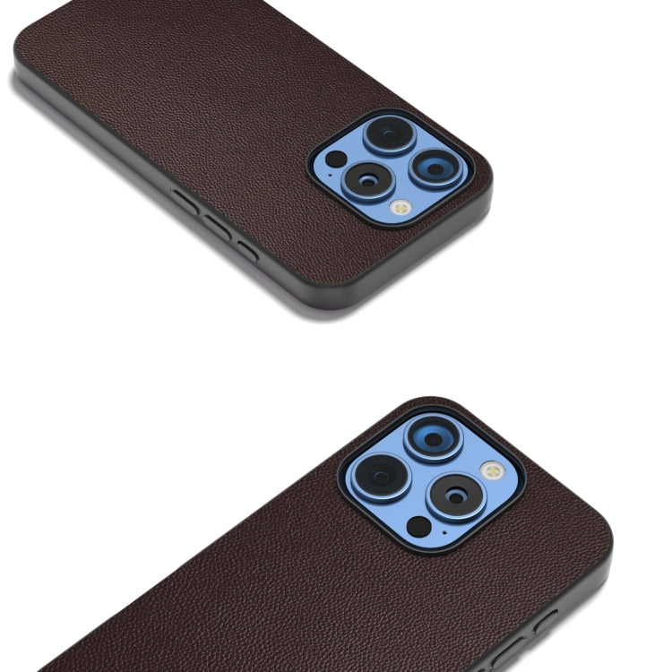 For iPhone 16 Pro Max ABEEL Black Frame Genuine Leather Elegant Phone Case