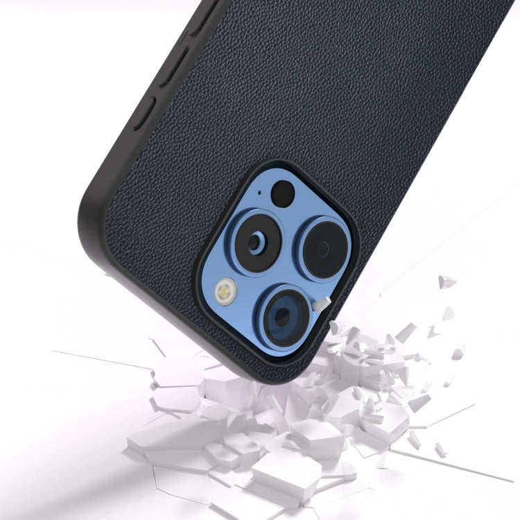 For iPhone 16 Pro Max ABEEL Black Frame Genuine Leather Elegant Phone Case