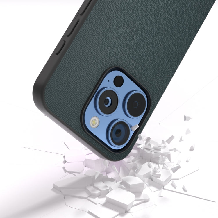 For iPhone 16 Pro Max ABEEL Black Frame Genuine Leather Elegant Phone Case
