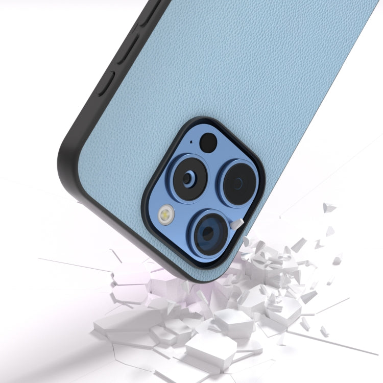 For iPhone 16 Pro Max ABEEL Black Frame Genuine Leather Elegant Phone Case
