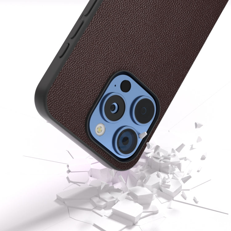 For iPhone 16 Pro ABEEL Black Frame Genuine Leather Elegant Phone Case