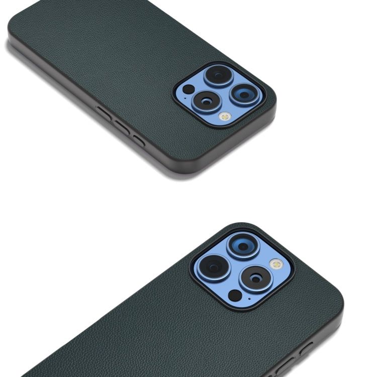For iPhone 16 Pro ABEEL Black Frame Genuine Leather Elegant Phone Case