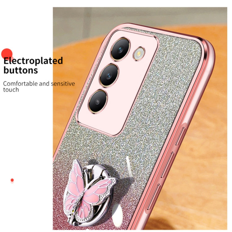 For vivo Y100 IDN Plated Gradient Glitter Butterfly Holder TPU Phone Case