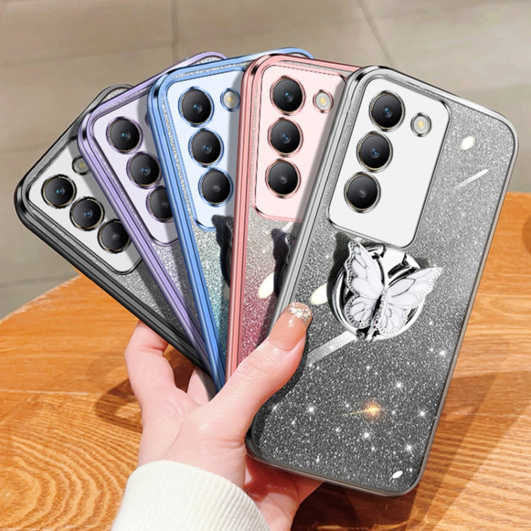 For vivo Y100 IDN Plated Gradient Glitter Butterfly Holder TPU Phone Case