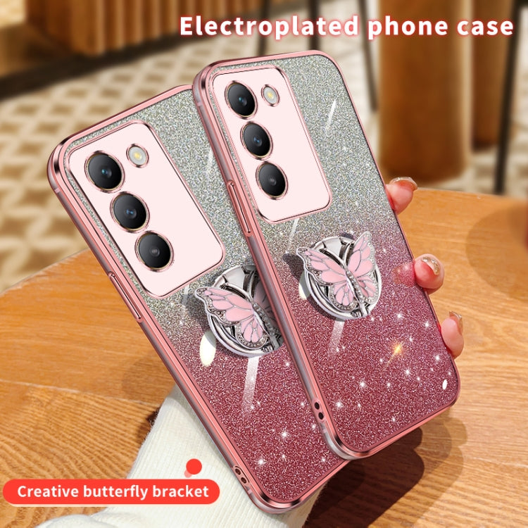For vivo Y100 IDN Plated Gradient Glitter Butterfly Holder TPU Phone Case