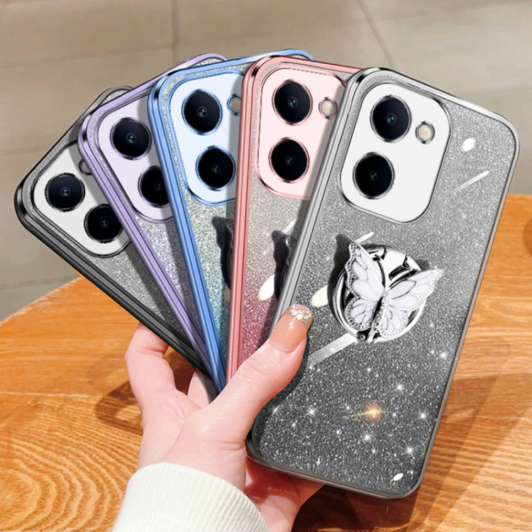 For vivo Y100i Plated Gradient Glitter Butterfly Holder TPU Phone Case