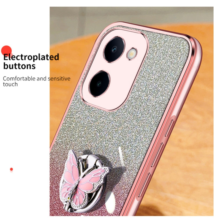 For vivo Y100i Plated Gradient Glitter Butterfly Holder TPU Phone Case
