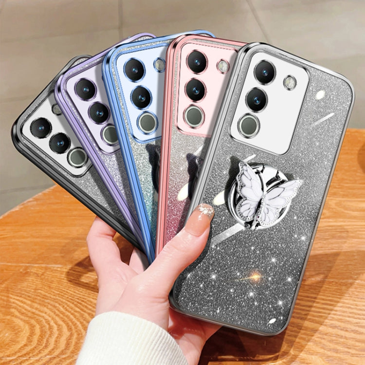 For vivo Y200 Global / V29E Plated Gradient Glitter Butterfly Holder TPU Phone Case