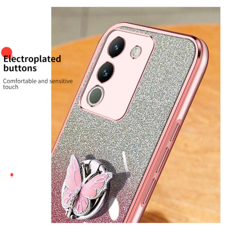For vivo Y200 Global / V29E Plated Gradient Glitter Butterfly Holder TPU Phone Case