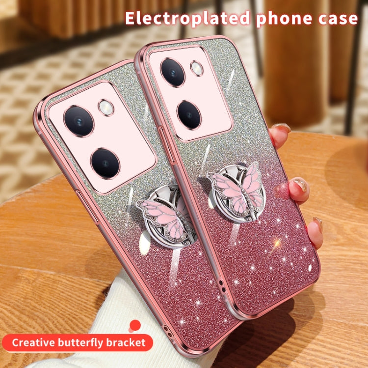 For vivo Y100 5G Plated Gradient Glitter Butterfly Holder TPU Phone Case