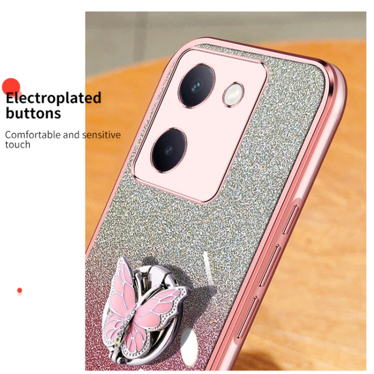 For vivo Y100 5G Plated Gradient Glitter Butterfly Holder TPU Phone Case