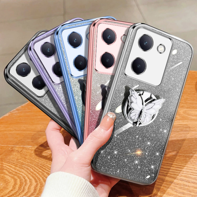 For vivo Y100 5G Plated Gradient Glitter Butterfly Holder TPU Phone Case