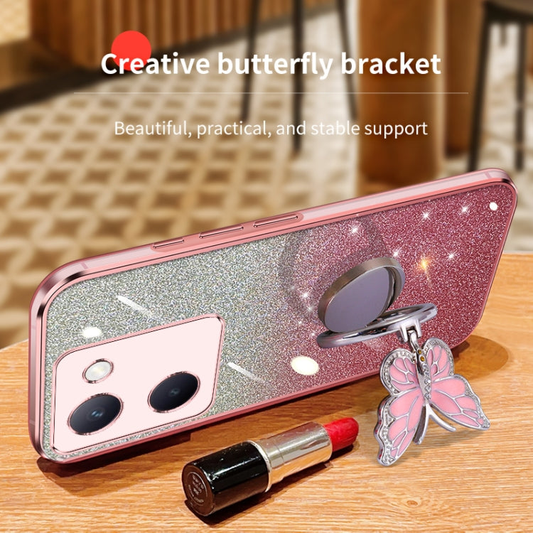 For vivo Y100 5G Plated Gradient Glitter Butterfly Holder TPU Phone Case