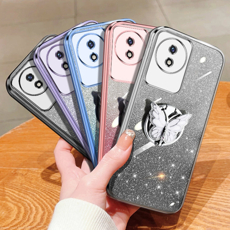 For vivo Y02 / Y11 2023 Plated Gradient Glitter Butterfly Holder TPU Phone Case