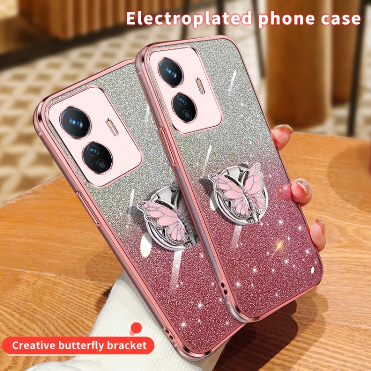 For vivo Y77E Plated Gradient Glitter Butterfly Holder TPU Phone Case
