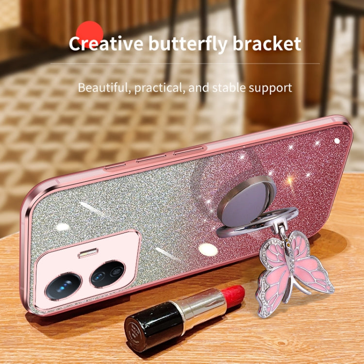 For vivo Y77E Plated Gradient Glitter Butterfly Holder TPU Phone Case