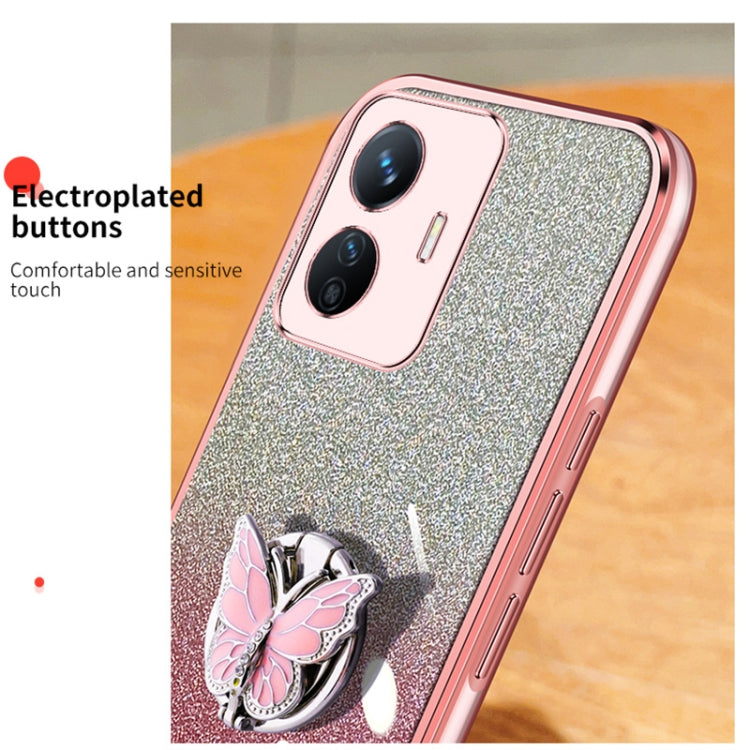 For vivo Y77E Plated Gradient Glitter Butterfly Holder TPU Phone Case