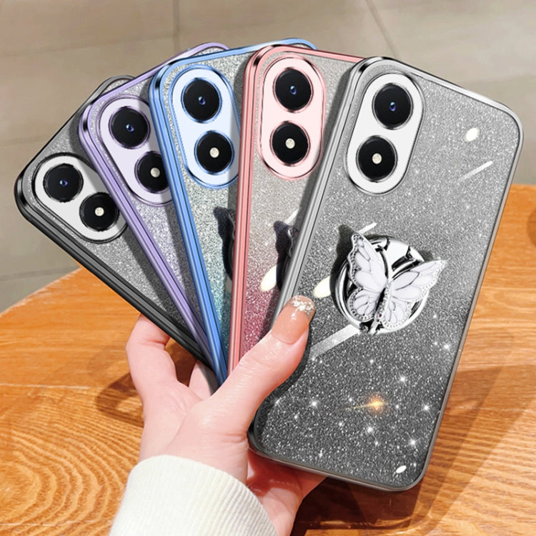 For vivo Y02s Plated Gradient Glitter Butterfly Holder TPU Phone Case