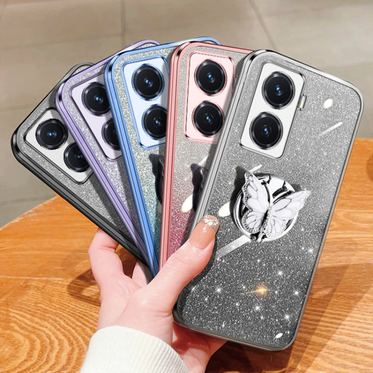 For vivo Y77 5G Plated Gradient Glitter Butterfly Holder TPU Phone Case